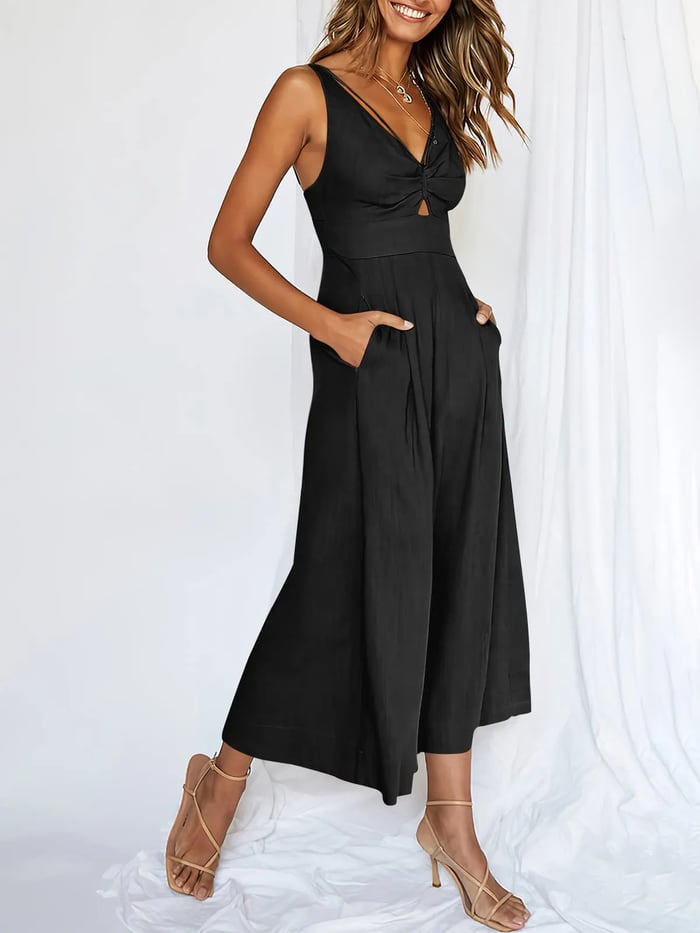 🤩Jumpsuits mit V-Ausschnitt und Ausschnitt und hoher Taille