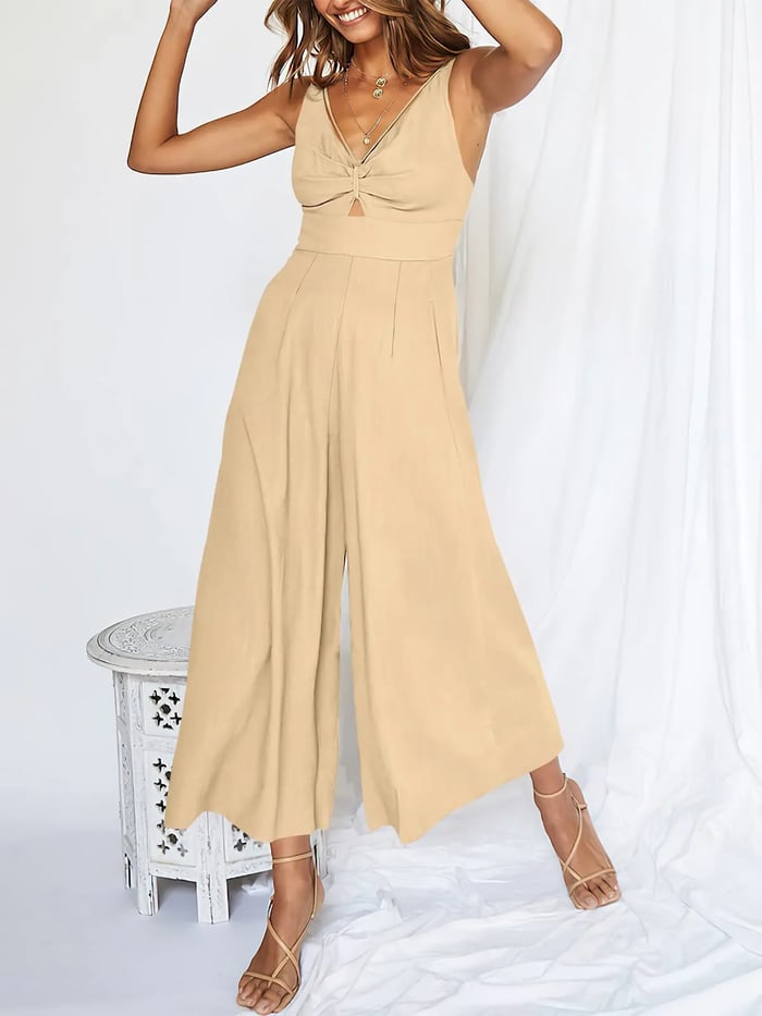 🤩Jumpsuits mit V-Ausschnitt und Ausschnitt und hoher Taille
