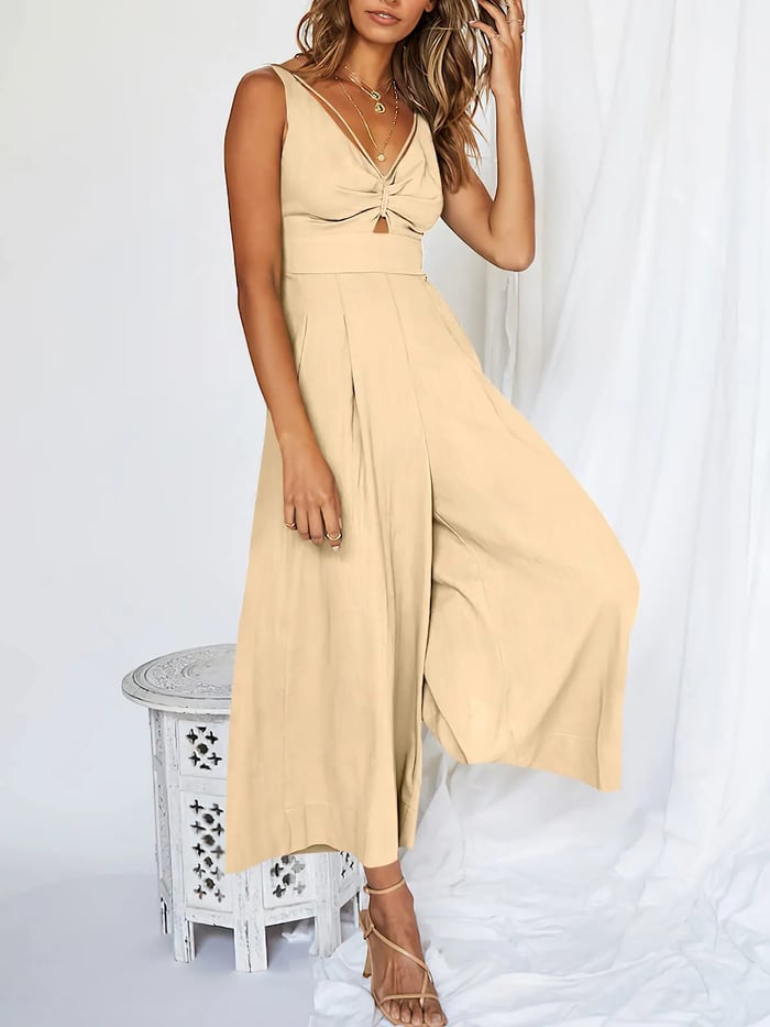 🤩Jumpsuits mit V-Ausschnitt und Ausschnitt und hoher Taille