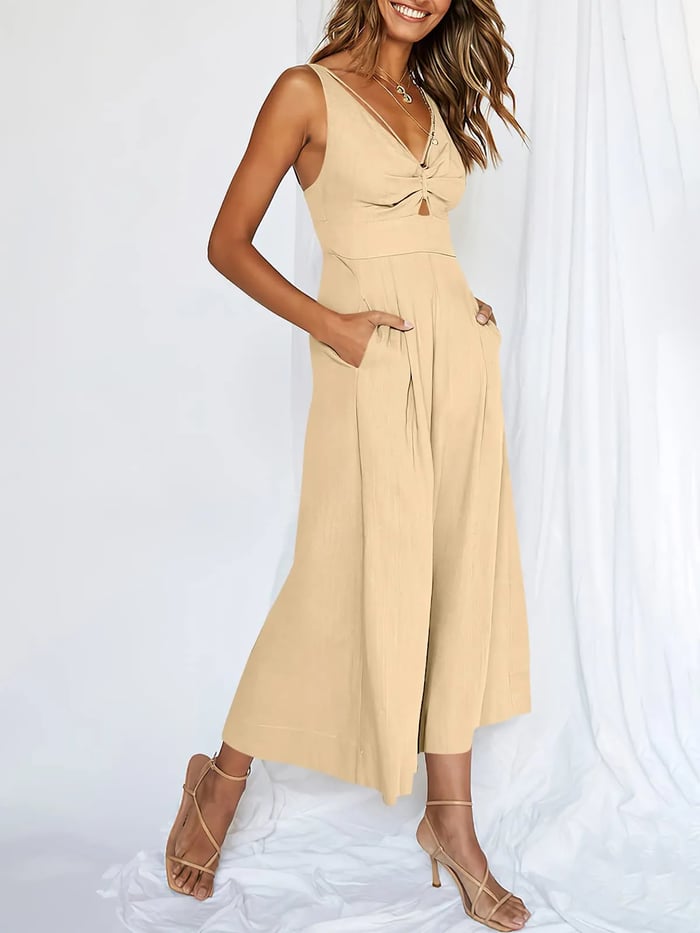 🤩Jumpsuits mit V-Ausschnitt und Ausschnitt und hoher Taille