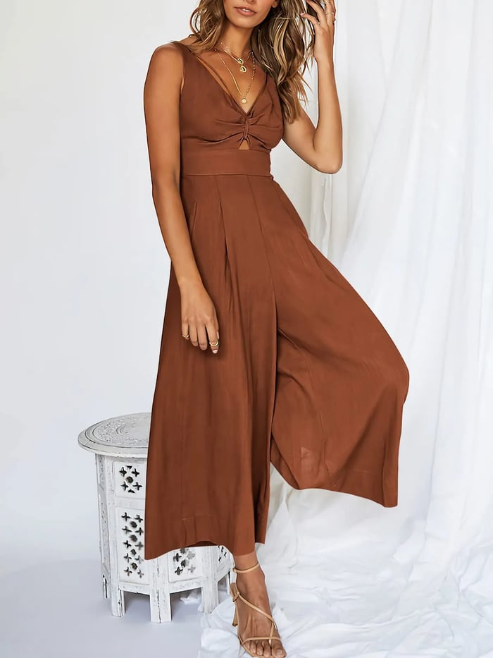 🤩Jumpsuits mit V-Ausschnitt und Ausschnitt und hoher Taille