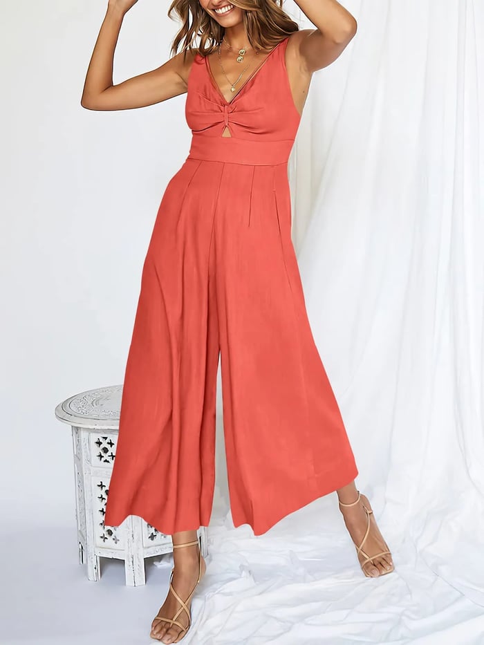 🤩Jumpsuits mit V-Ausschnitt und Ausschnitt und hoher Taille